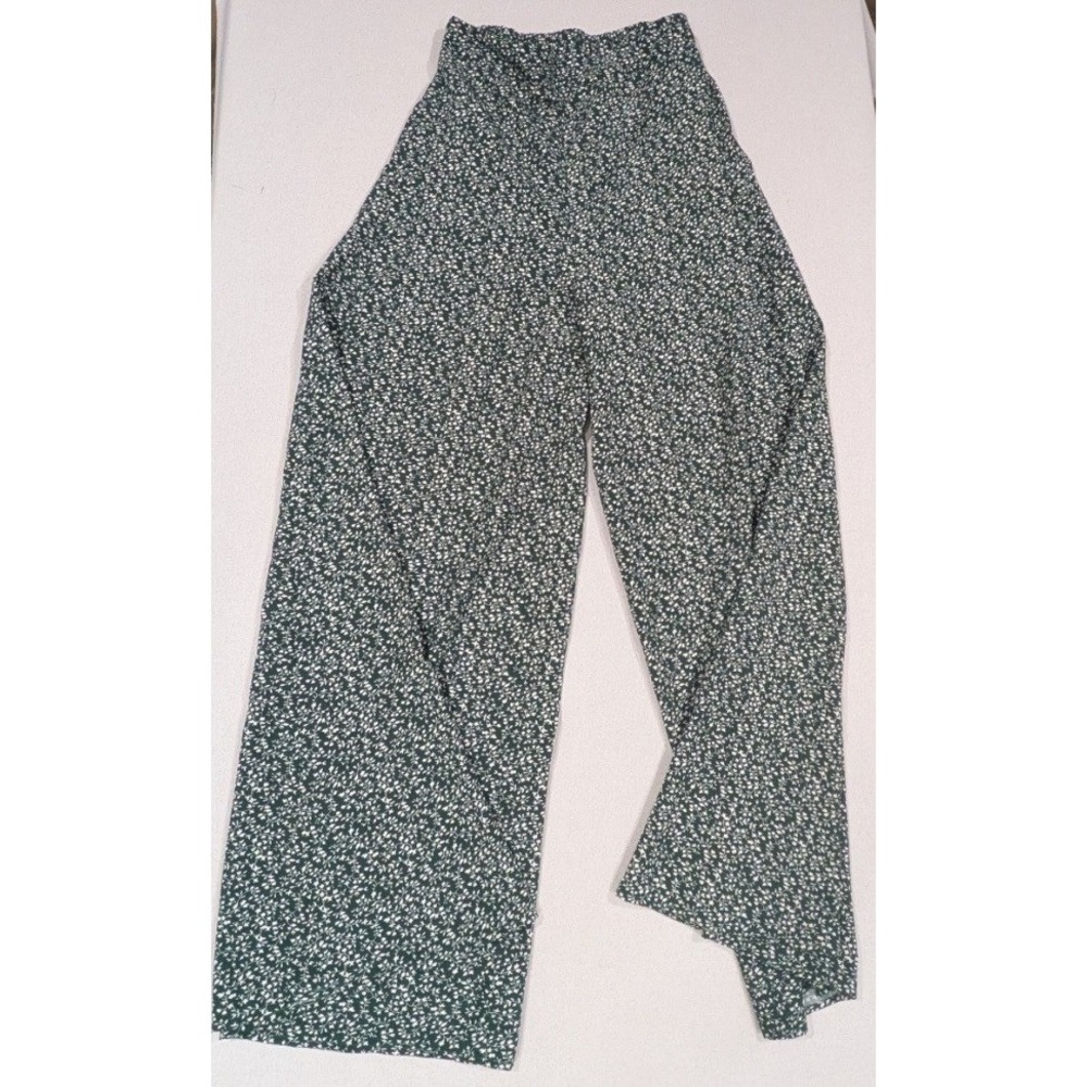 Shein Wide Leg Pants Women XS Green Floral Excellent High Waist Boho Flowy
